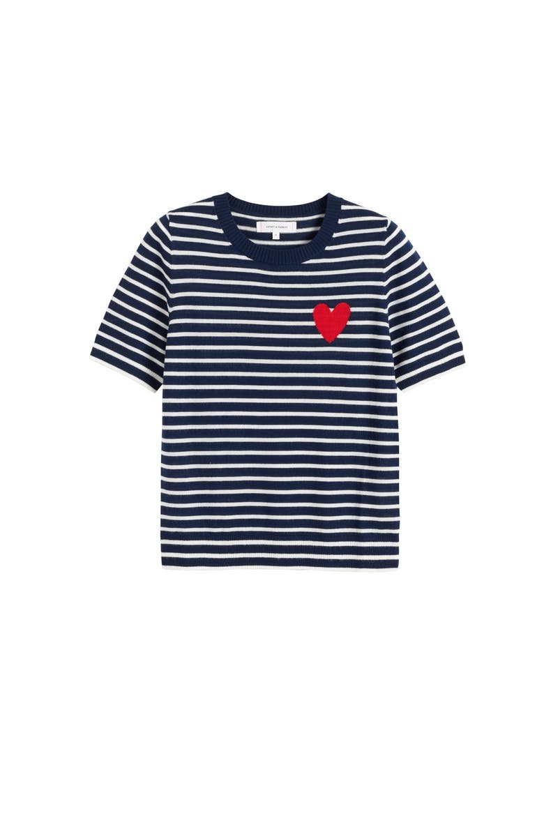 Chinti 
Parker Pure Merino Heart Breton Short Sleeve Sweater, Alternate, color, Navy/Cream/True Red