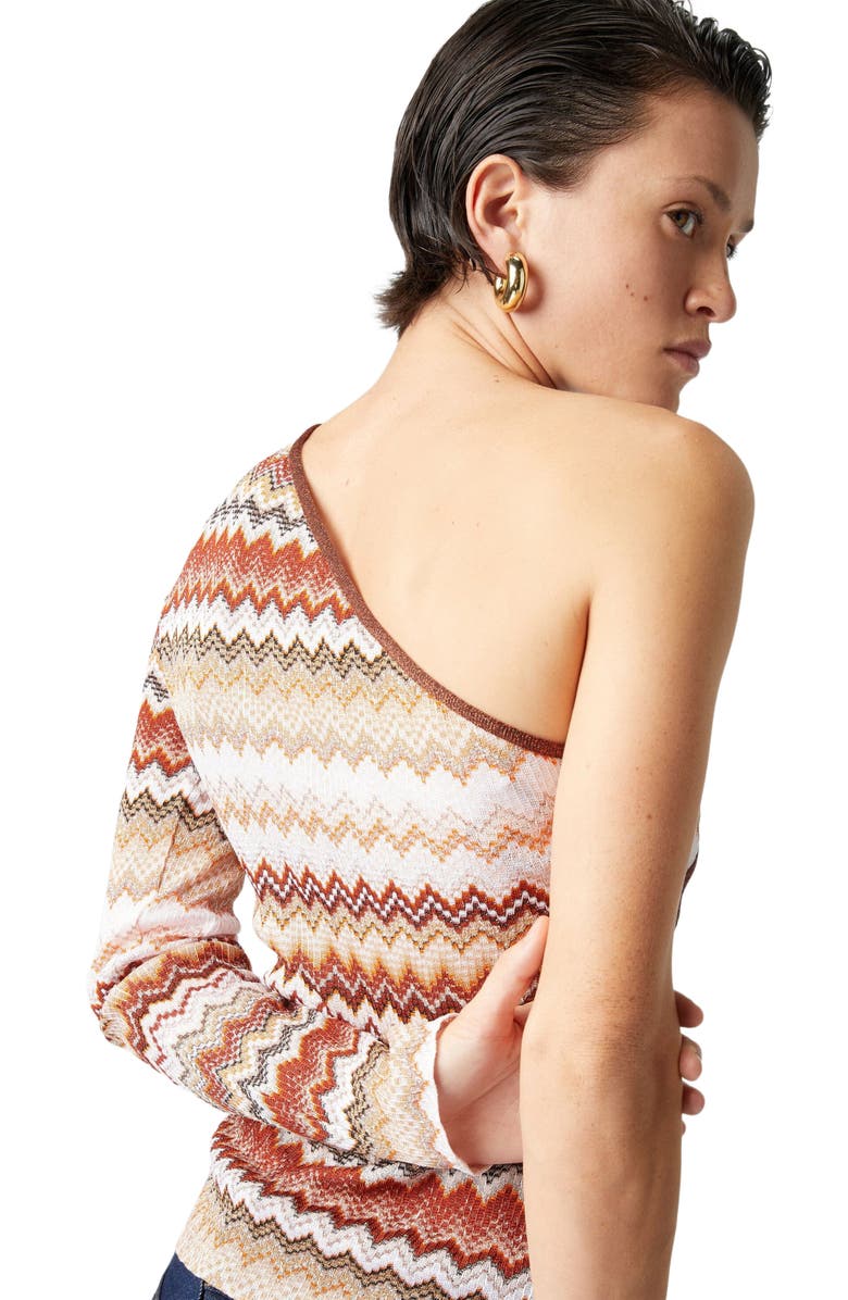Missoni One-shoulder Top With Serrated Lamé Zigzag Pattern And Ribs, Alternate, color, Multicoloured