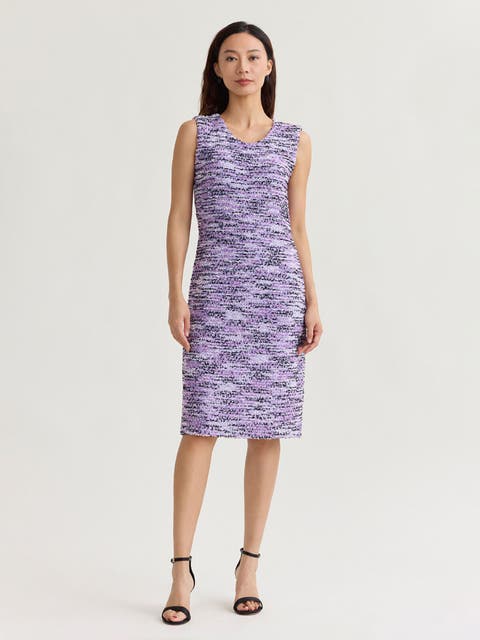 Sleeveless Eyelash Ribbon Knit Sheath Dress
