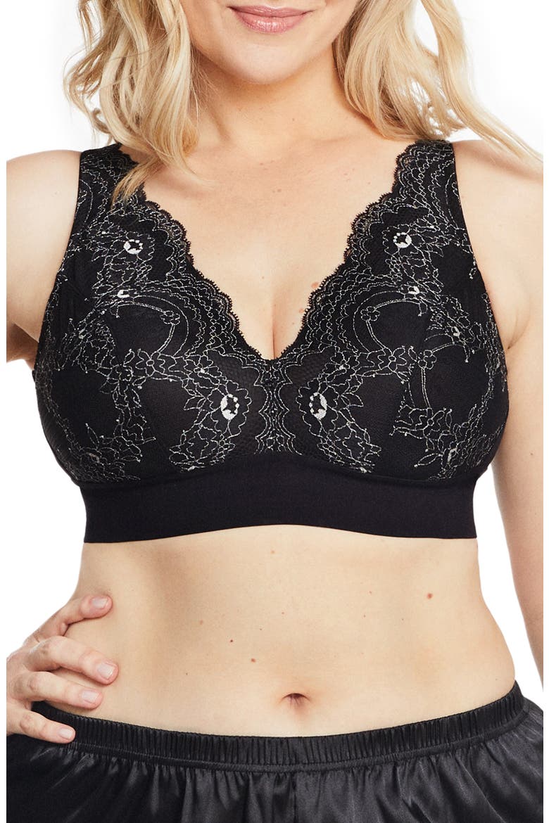 Bramour Lexington Lace Plunge Bralette, Main, color, BLACK