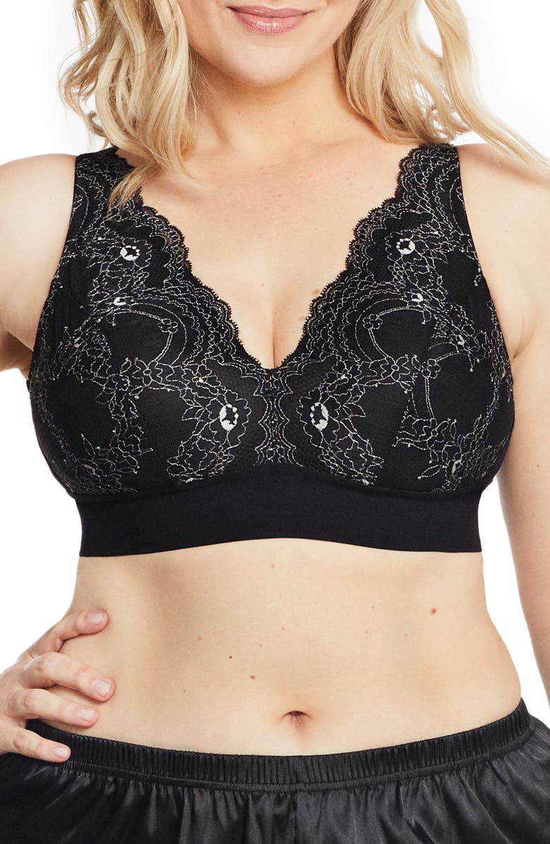 Glamorise Bramour Lexington Lace Plunge Bralette, Main, color, Black