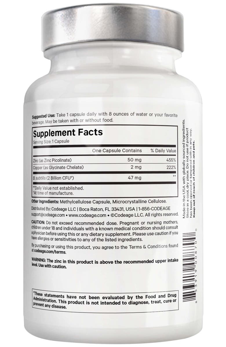 Codeage Amen Zinc & Copper Supplement + Probiotics, Alternate, color, White