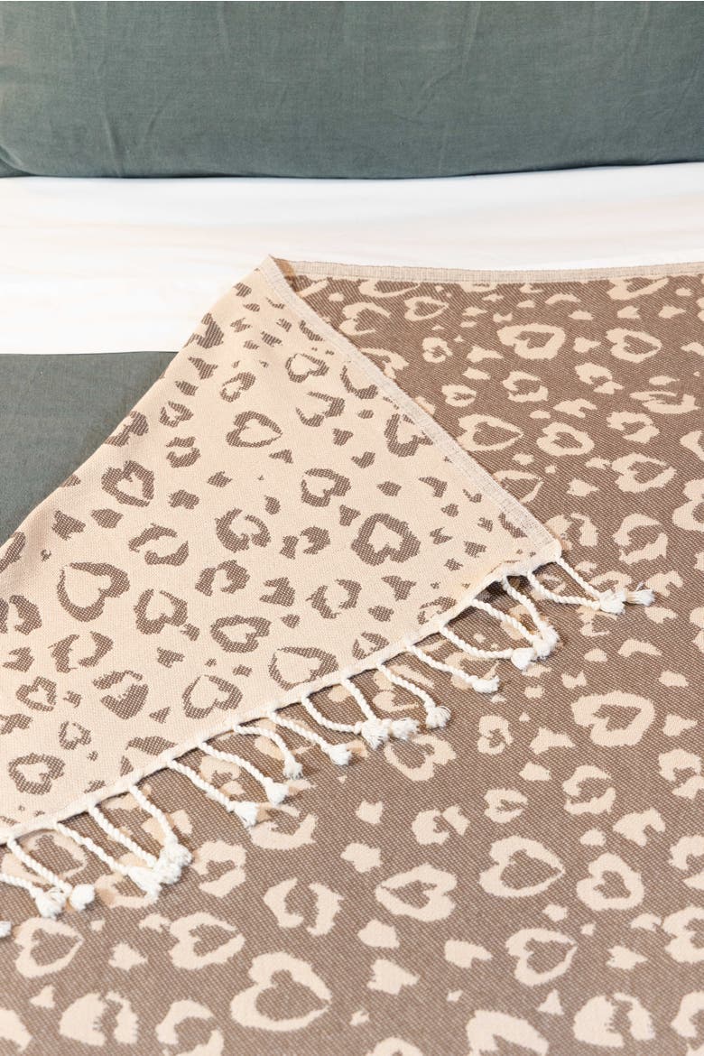 Leopard Heart Organic Cotton Medium Weight Throw Blanket, Alternate, color, Brown