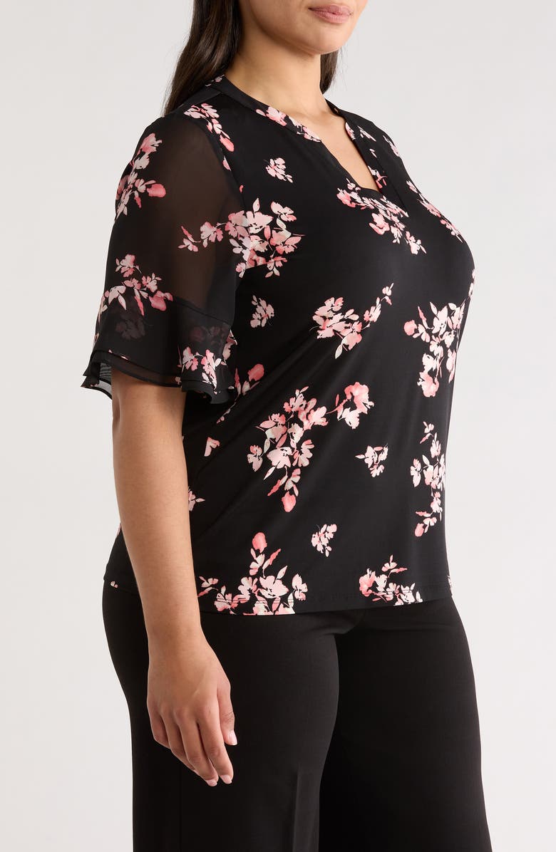 AK ANNE KLEIN Ruffle Sleeve Top, Alternate, color, Anne Black Multi