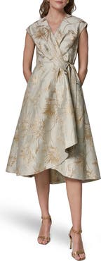 Donna Karan New York Metallic Jacquard Midi Wrap Dress