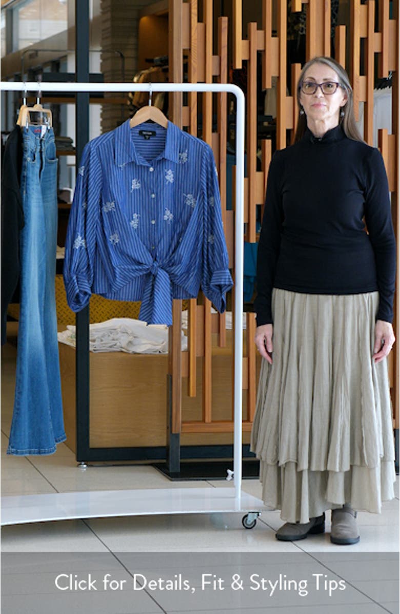 Tie Front Embellished Pinstripe Button-Up Shirt, sales video thumbnail