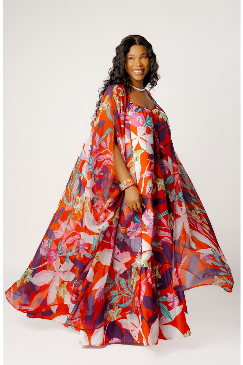 Floral Robe with Wristband, Alternate, color, RED MULTI