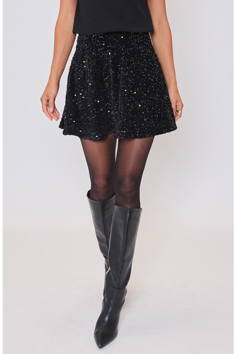 Stassie Sequin Miniskirt, Main, color, BLACK