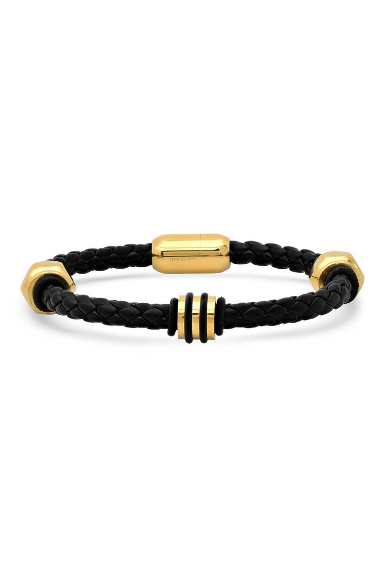 Men's Braided Leather Bracelet, Main, color, GOLD