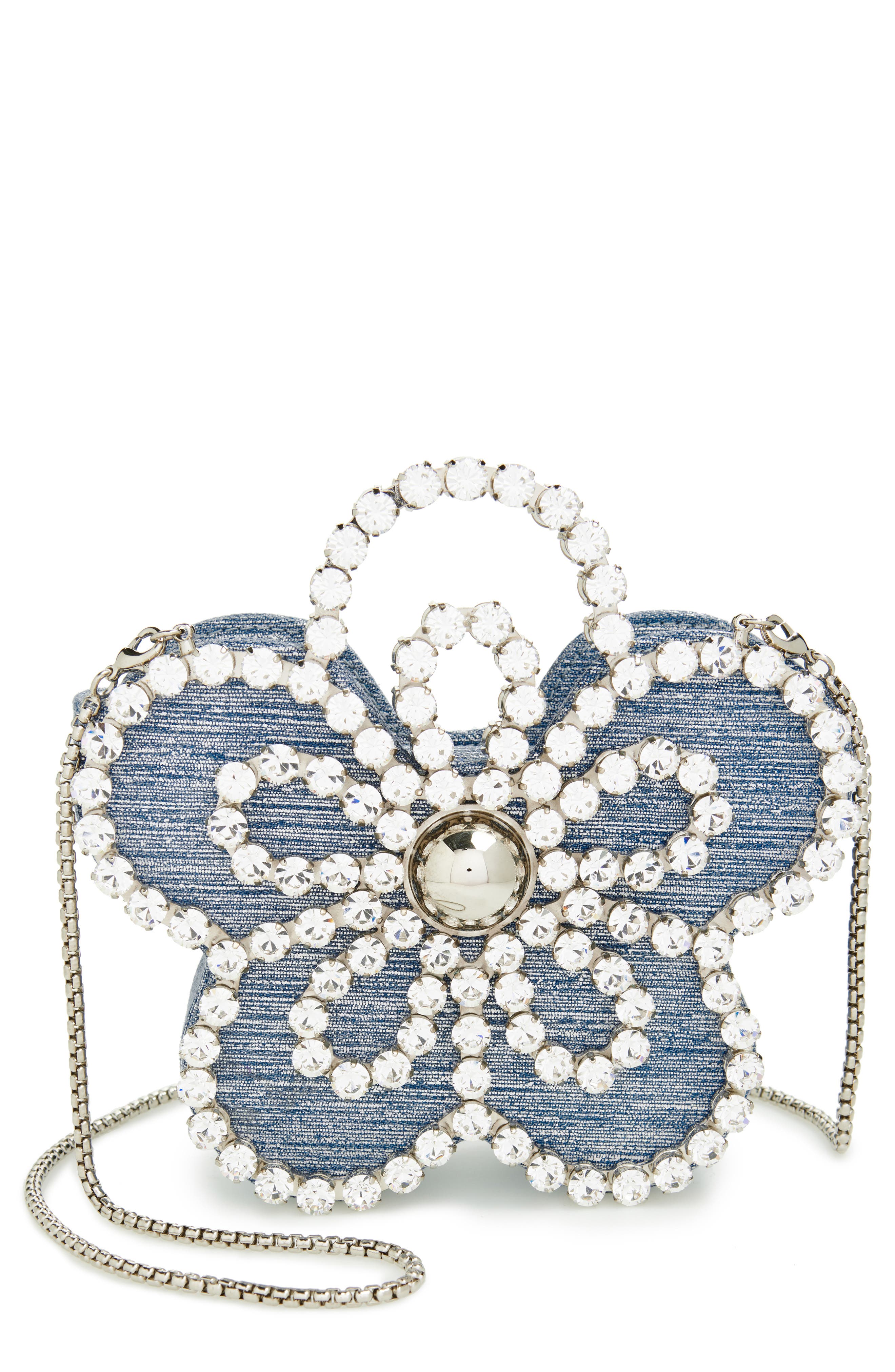 Mini Flower Tweed Clutch, Main, color, BLUE