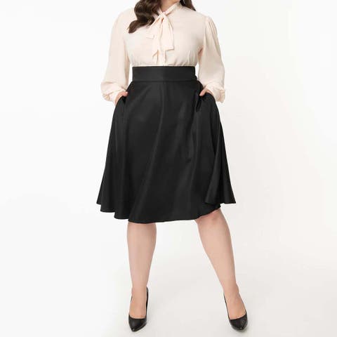 Plus Size Retro Style High Waist Vivien Swing Skirt