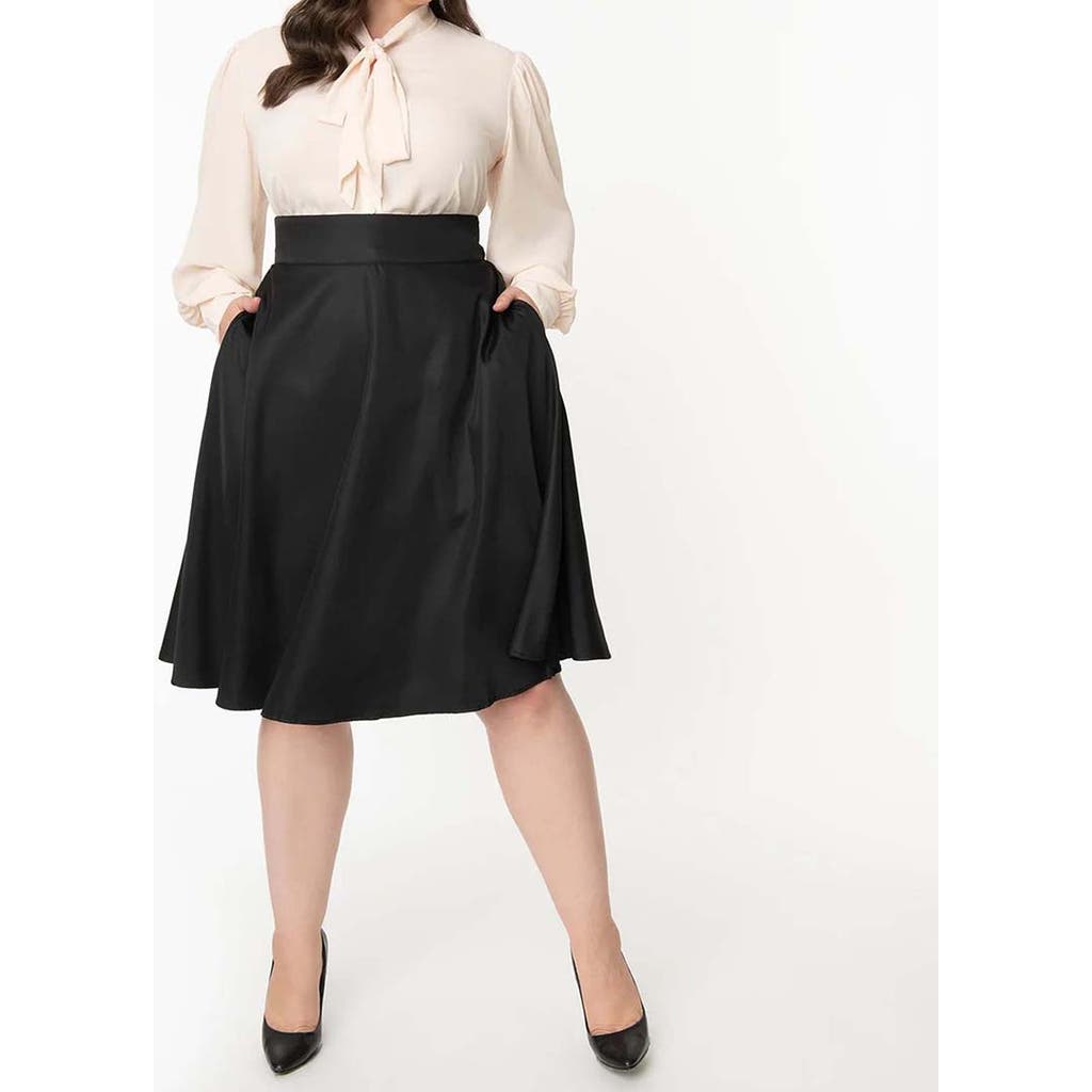 Unique Vintage Plus Size Retro Style High Waist Vivien Swing Skirt In Black