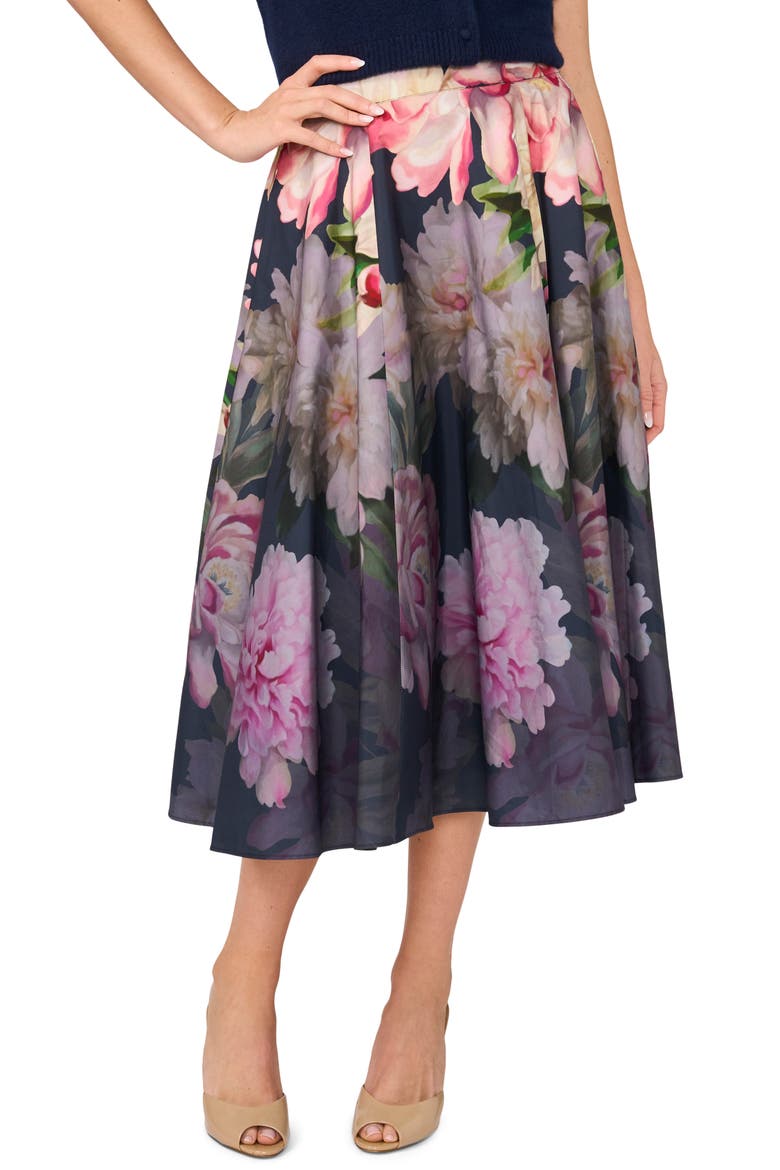 Ida Floral Circle Midi Skirt, Main, color, INDIGO NIGHT
