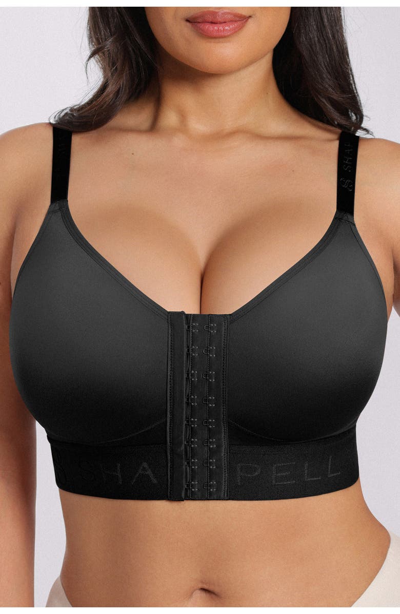 Shapellx Bare Essentials AirSlim Unlined Wireless Front-Closure Bra, Main, color, Black