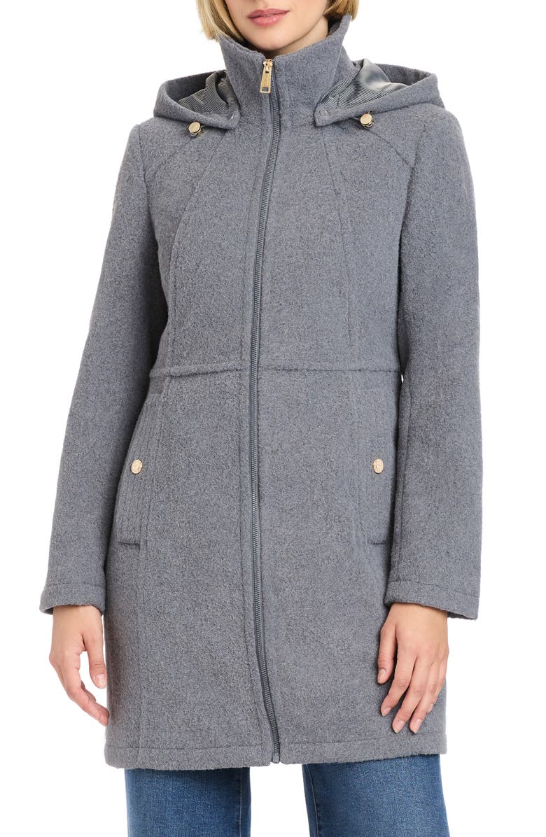 Vince Camuto Walking Coat with Removable Hood, Main, color, Heather Gray