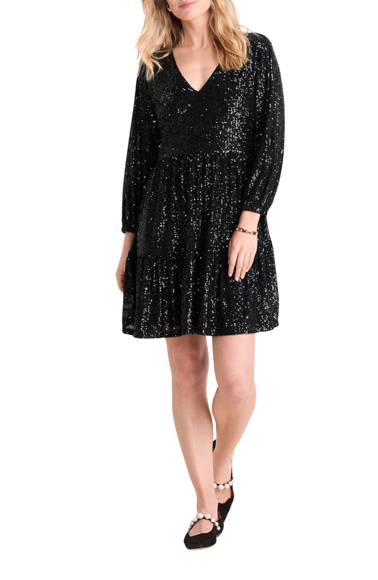 vineyard vines Sequin Long Sleeve Tiered Shift Dress, Main, color, 