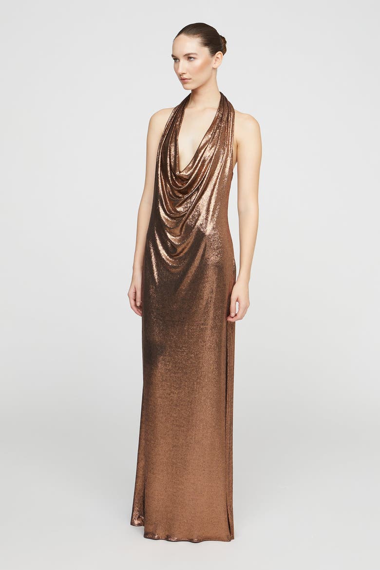 Soraya Jersey Gown, Alternate, color, Copper