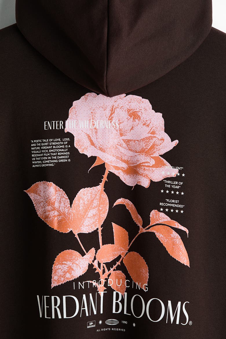 Relaxed Fit Printed Hoodie, Alternate, color, Dark brown/Verdant Blooms