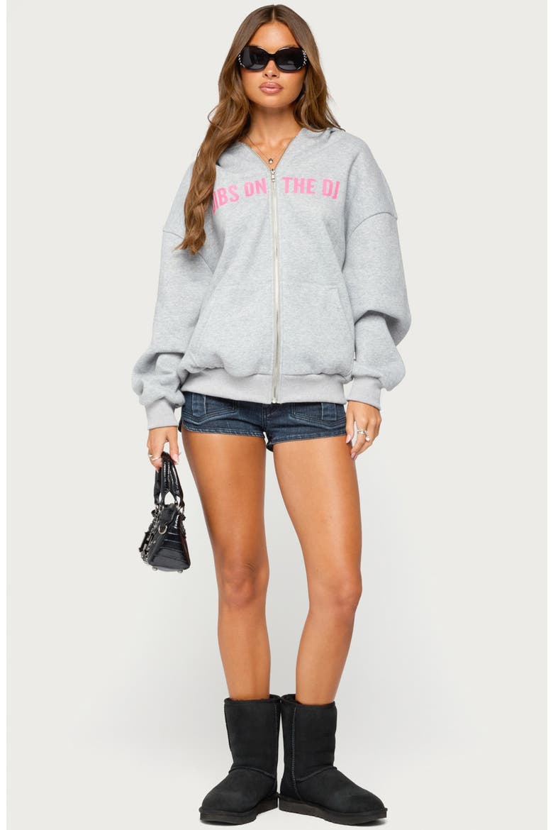 DJ Lover Graphic Full Zip Oversized Hoodie, Alternate, color, GRAY-MELANGE