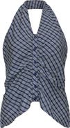 LIONESS Power Hour Rhinestone Detail Plaid Halter Top