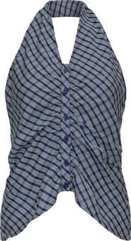 LIONESS Power Hour Rhinestone Detail Plaid Halter Top