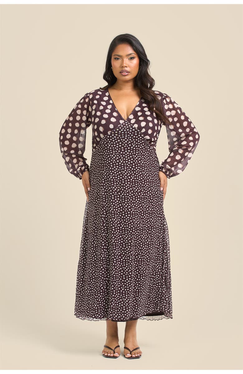 FASHION-SZN CURVE Plus Size Polka Dot Mesh Midi Dress, Alternate, color, Brown