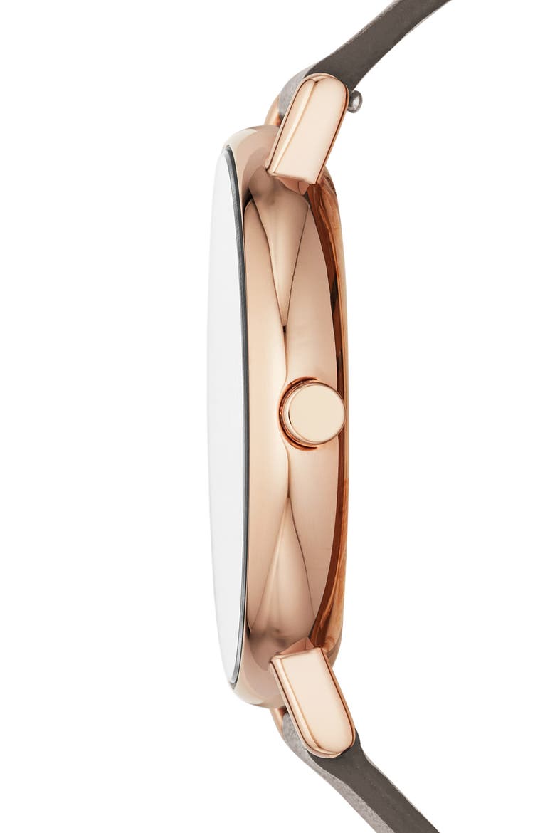 Signatur Leather Strap Watch, 38mm, Alternate, color, GREY/ ROSE GOLD