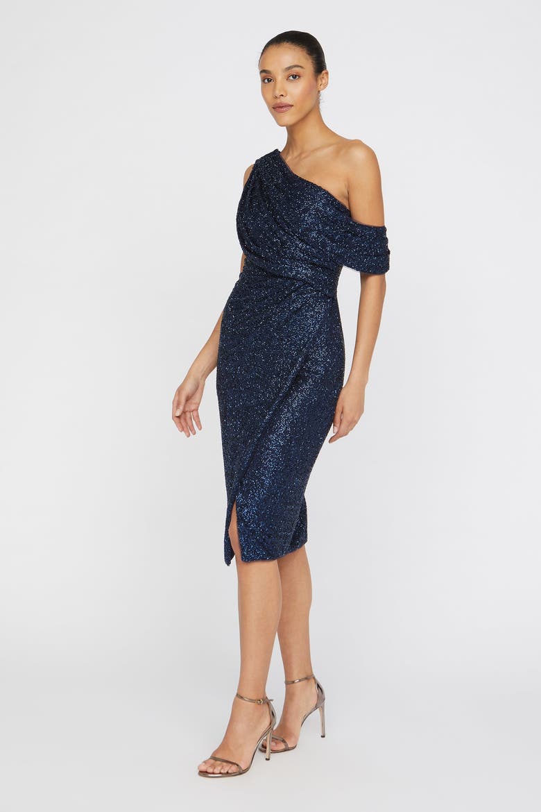 Briella One-Shoulder Cocktail, Alternate, color, Navy