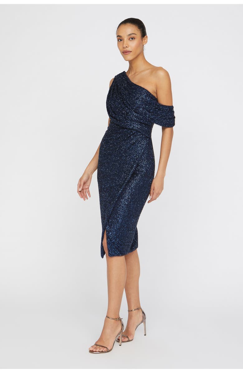 Theia Briella One-Shoulder Cocktail, Alternate, color, Navy