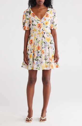 Lovestitch Floral Short Sleeve Cotton Fit & Flare Dress