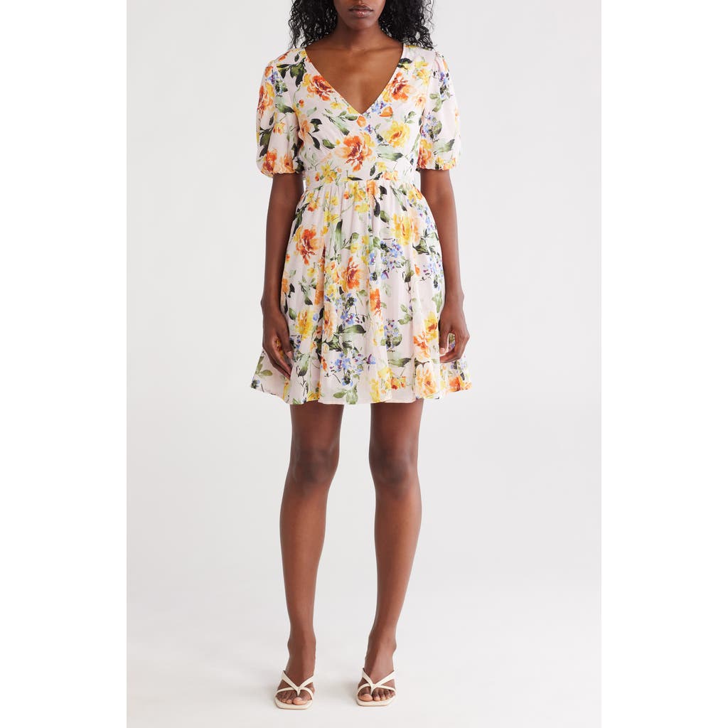 Lovestitch Floral Short Sleeve Cotton Fit & Flare Dress In Multi