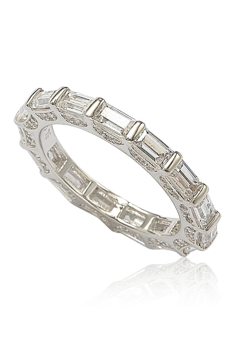 Sterling Silver Emerald Cut White Cubic Zirconia Eternity Band, Main, color, WHITE