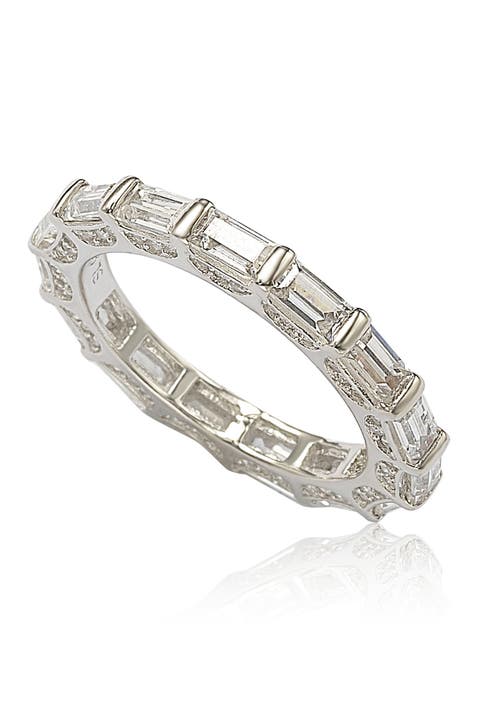 Sterling Silver Emerald Cut White Cubic Zirconia Eternity Band