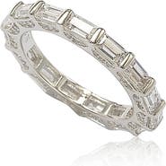 SUZY LEVIAN Sterling Silver Emerald Cut White Cubic Zirconia Eternity Band