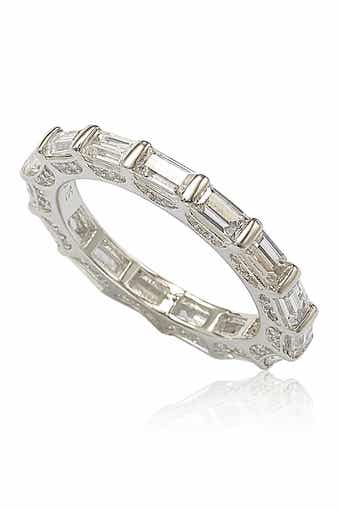 SUZY LEVIAN Sterling Silver Emerald Cut White Cubic Zirconia Eternity Band