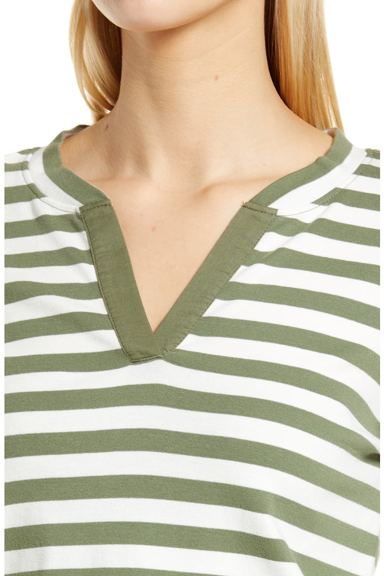 Stripe Split Neck Long Sleeve T-Shirt, Alternate, color, GREEN-IVORY CHARM STRIPE