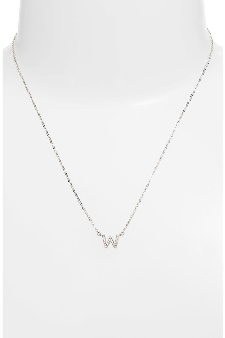 Delicate Cubic Zirconia Initial Pendant Necklace, Alternate, color, W- CLEAR- SILVER