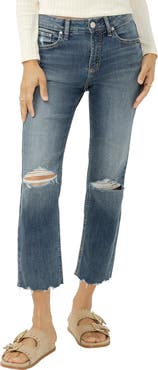 Silver Jeans Co. Avery Curvy Distressed Crop Straight Leg Jeans