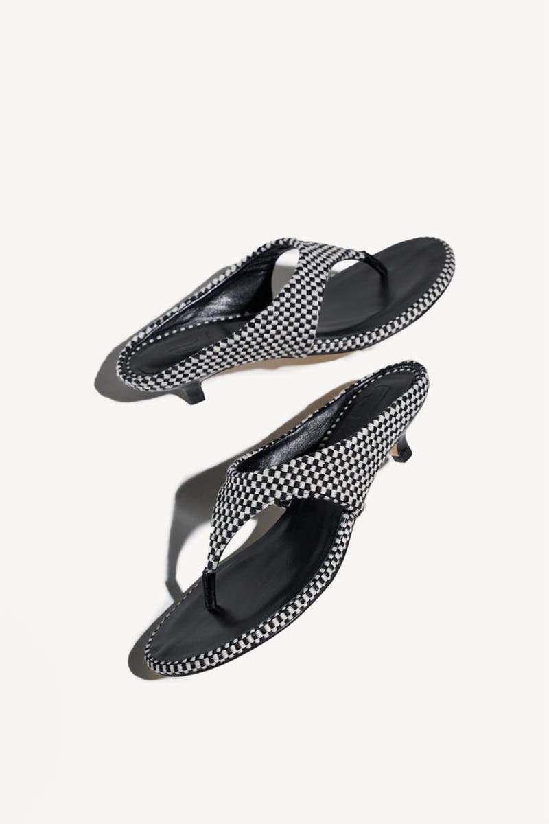 Mafalda Open Toe Thong Strapp Fabric Kitten Heel Sandal, Alternate, color, Ivory Black