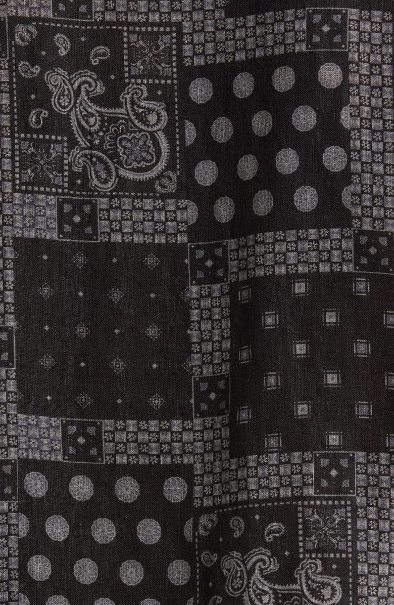 John Varvatos Dan Bandana Print Linen Camp Shirt, Alternate, color, Black