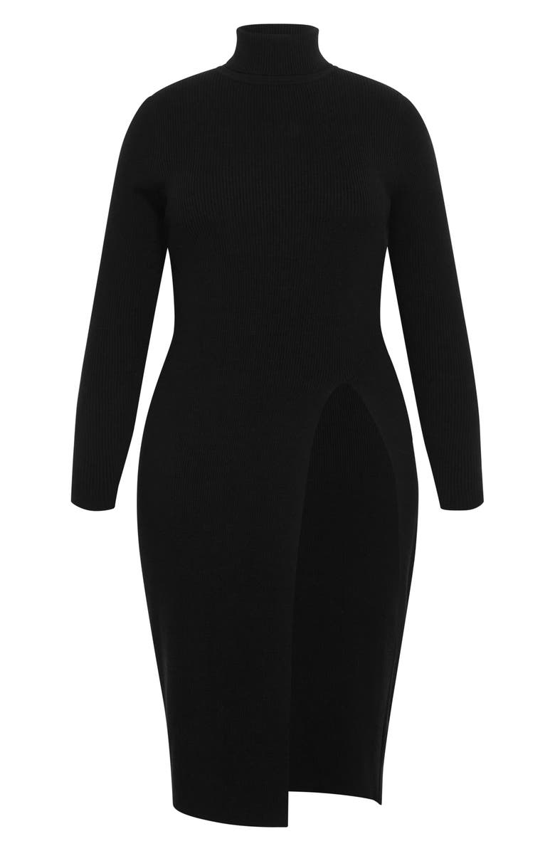 City Chic Split Longline Long Sleeve Sweater Dress, Alternate, color, Black