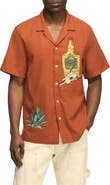 Lucky Brand Tequila & Cow Skull Embroidered Slub Cotton Camp Shirt