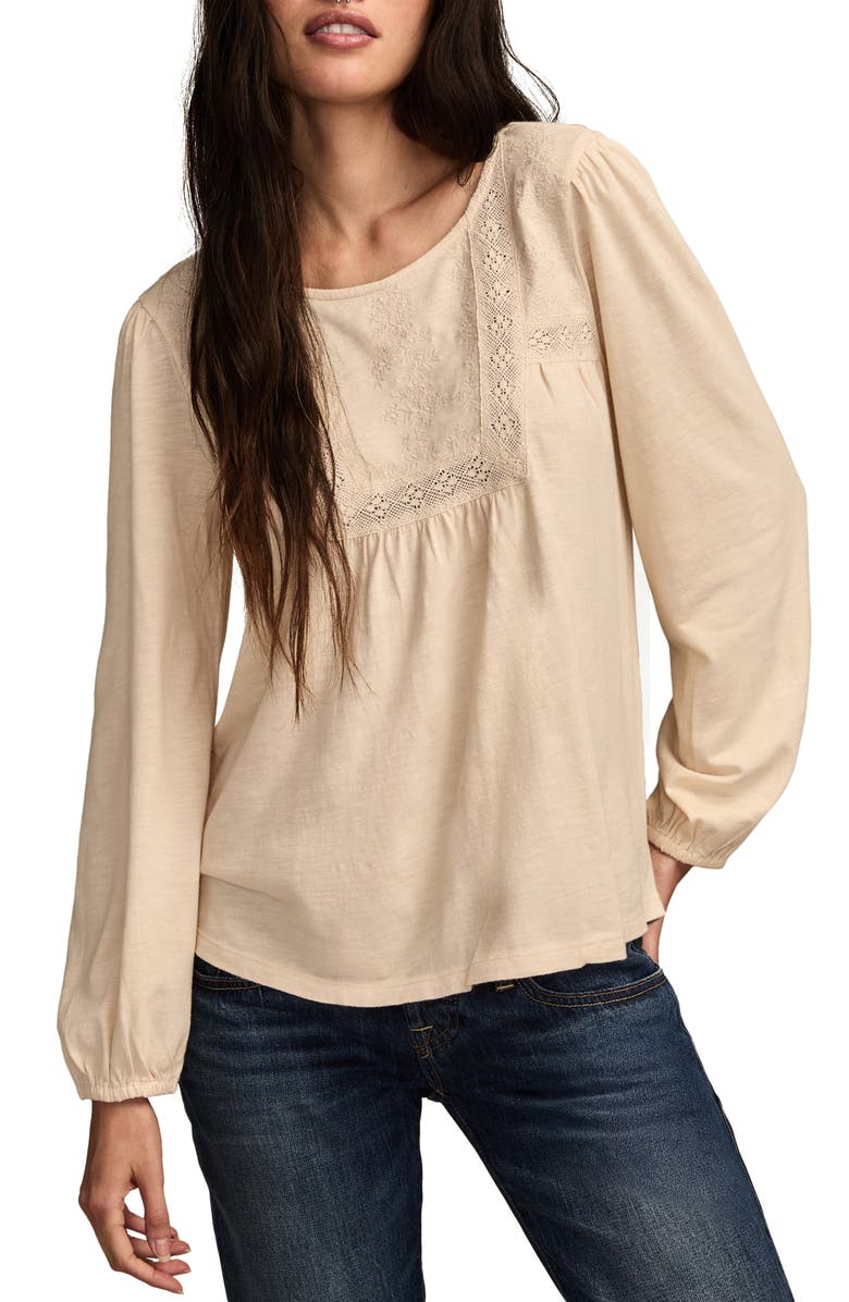 Lucky Brand Embroidered Long Sleeve Top, Main, color, Whitecap Gray