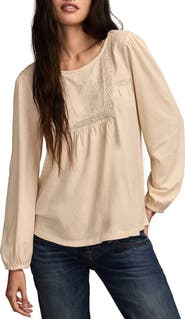 Lucky Brand Embroidered Long Sleeve Top