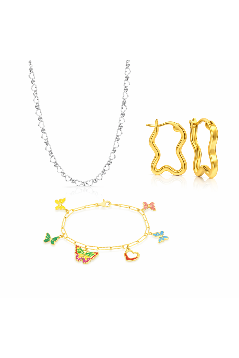 Jewelry Set with Necklace, Bracelet & Hoops, Main, color, Gold