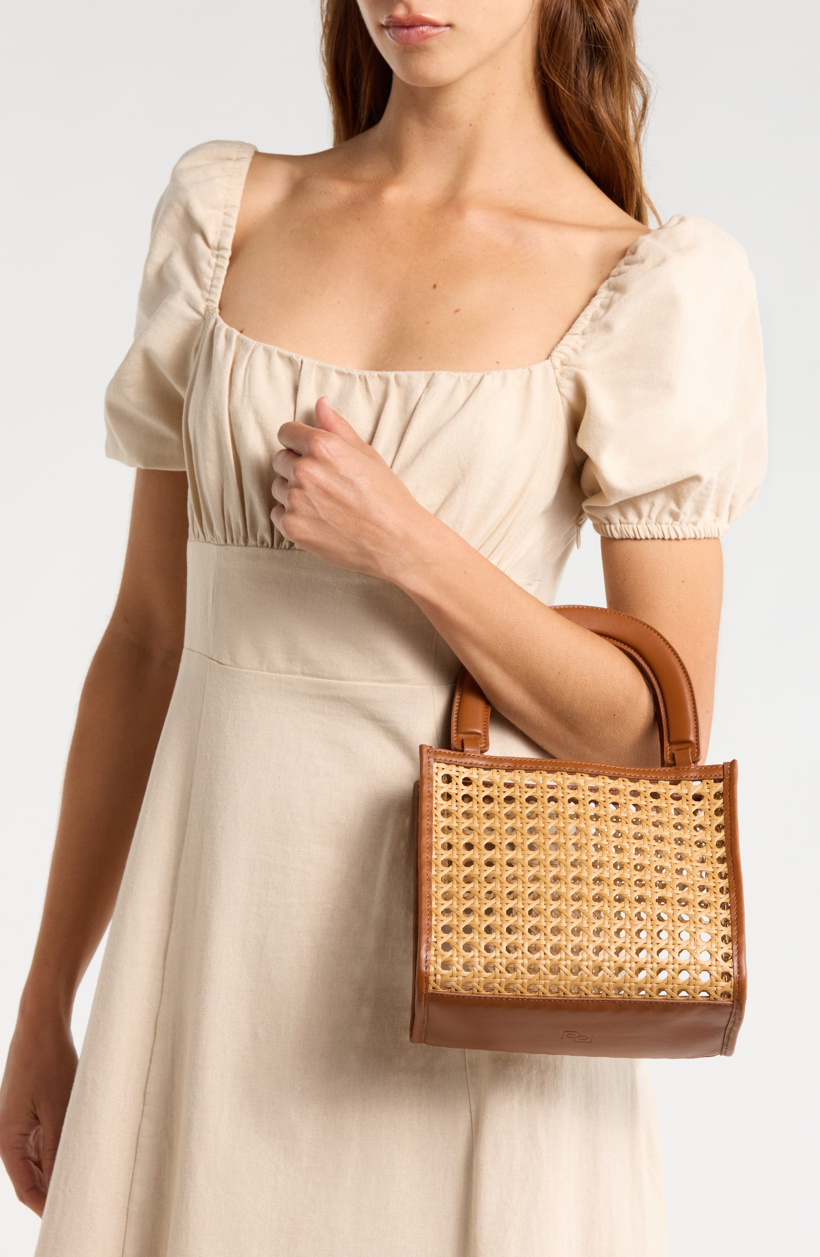 Reformation Emma Mini Top Handle Bag, Alternate, color, Natural Rattan