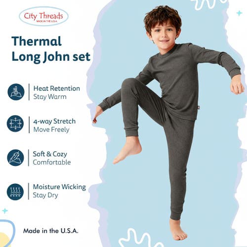 City Threads Boys Soft & Cozy Thermal Long Johns 2-piece Set In Gray