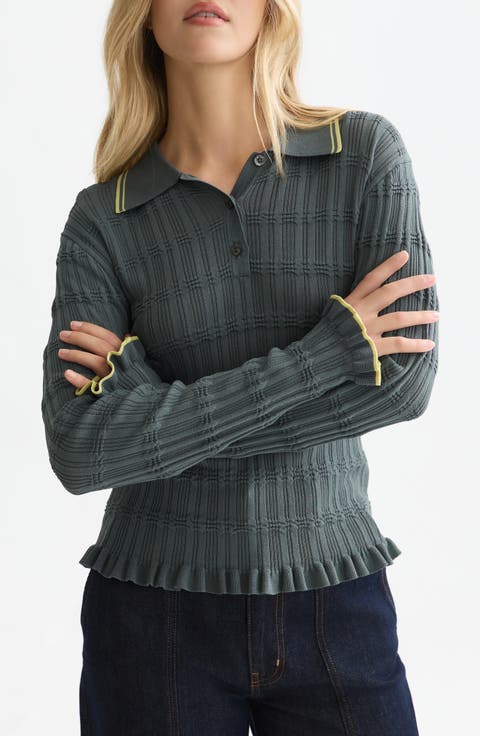 Ripple Stitch Polo Sweater