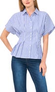 Halogen® Stripe Short Sleeve Pleated Button-Up Shirt