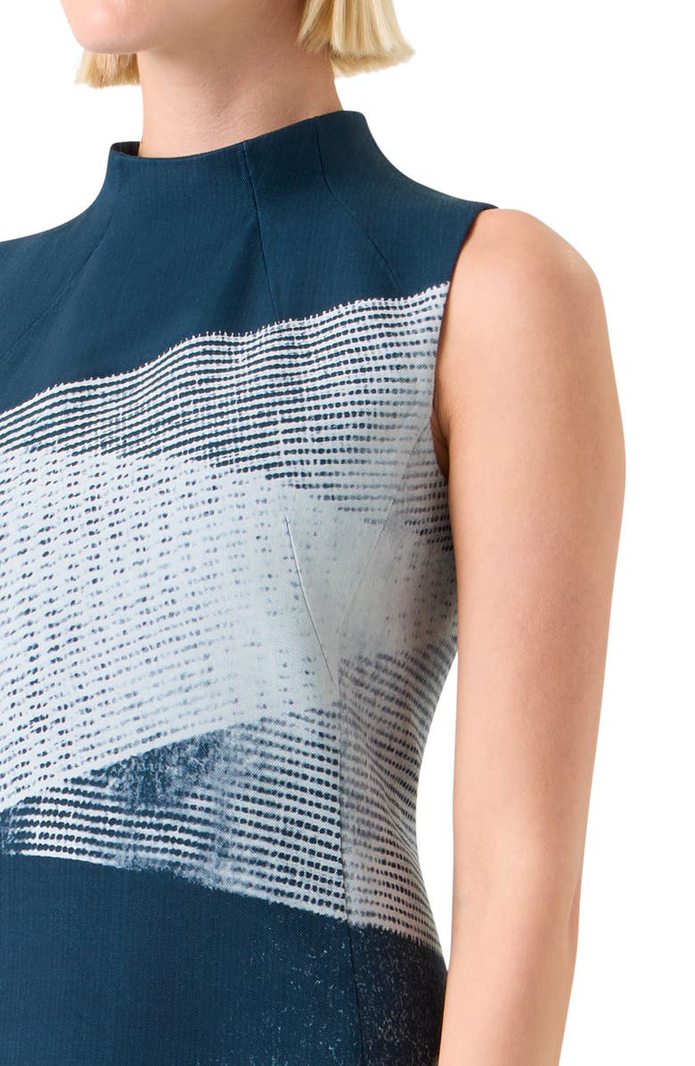 Akris Zigzag Print Silk Sheath Dress, Alternate, color, Denim-Ecru